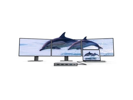 Alogic 12-in-1 USB-C PD DV3 -telakointiasema, jossa on kolme näyttöä