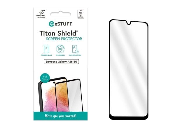 eSTUFF Titan Shield - Skjermbeskyttelse for mobiltelefon - full deksel - glass - blank - for Samsung Galaxy A26