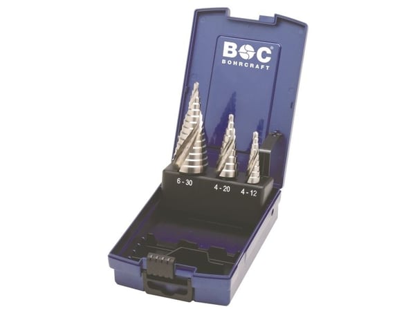 Bohrcraft Trappborrsats spiral STB3-KS 4-12/4-20/4-30mm HSS-G - 3 delar - ABS-box