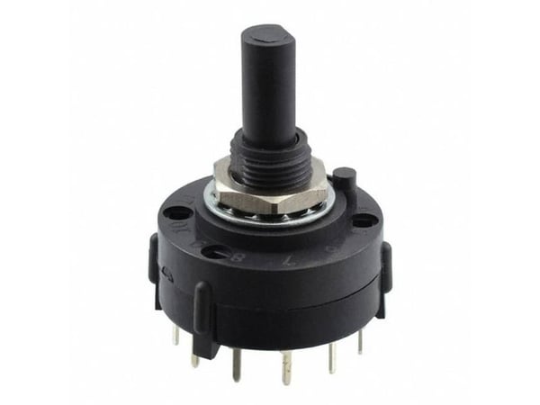 C & K roterbryter A11005RNCQ, dreiebryter A-serie, 125 V AC/125 V DC, 2,5 A, bryterposisjoner 10
