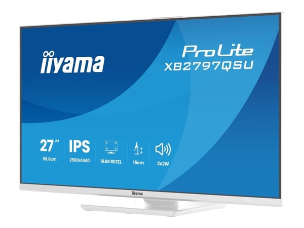 iiyama ProLite XB2797QSU-W1 - LED-skärm - 27" - 2560 x 1440 QHD @ 75 Hz - IPS - 350 cd/m² - 1000:1 - 1 ms - 2xHDMI, DisplayPort - högtalare - vit, ...