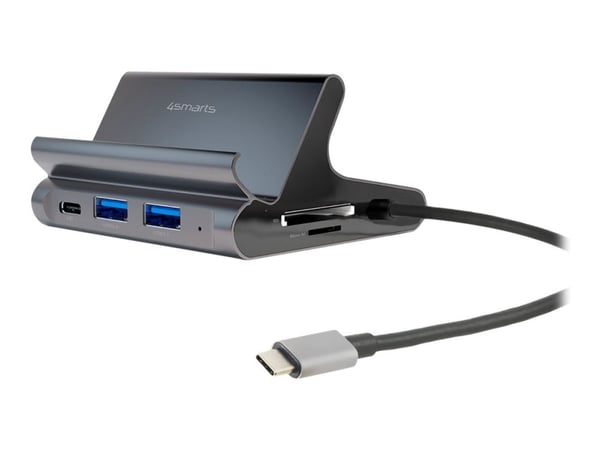 4smarts 7in1 Hub - Dockningsstation + surfplatteställ - för smartmobil, surfplatta, handhållen, laptop - USB-C - 7-slot - HDMI - 1GbE - 100 Watt