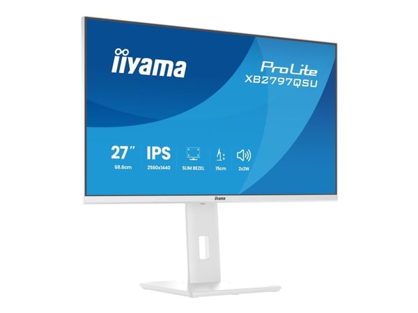 iiyama ProLite XB2797QSU-W1 - LED-skjerm - 27" - 2560 x 1440 QHD @ 75 Hz - IPS - 350 cd/m² - 1000:1 - 1 ms - 2xHDMI, DisplayPort - høyttalere - hvi...