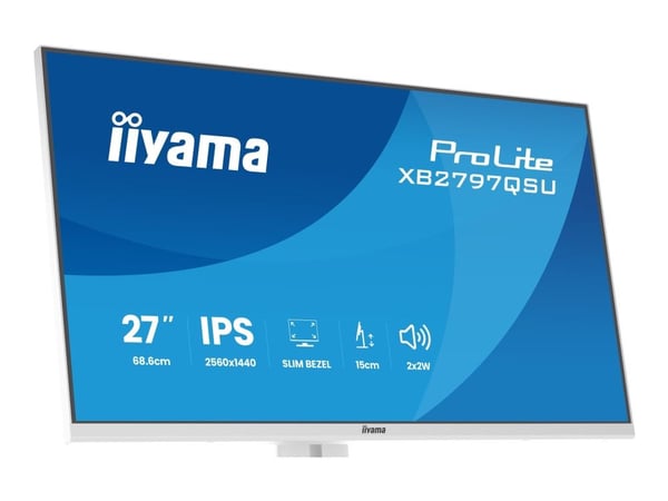 iiyama ProLite XB2797QSU-W1 - LED-skjerm - 27" - 2560 x 1440 QHD @ 75 Hz - IPS - 350 cd/m² - 1000:1 - 1 ms - 2xHDMI, DisplayPort - høyttalere - hvi...