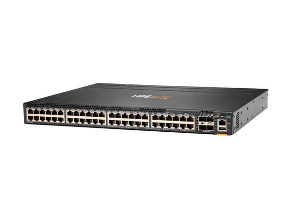 HPE Aruba 6300M - Switch - L3 - Administrerad - 48 x 10/100/1000 + 4 x 1 Gb/10 Gb/25 Gb/50 Gb SFP56 (upplänk/stapling) - framsidan och sida till ba...