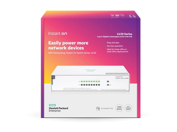 HPE Networking Instant On 1430 8G Class4 PoE 64W Switch - Switch - ikke-styrt - 8 x 10/100/1000 (PoE Class 4) - stasjonær, rackmonterbar, veggmonte...