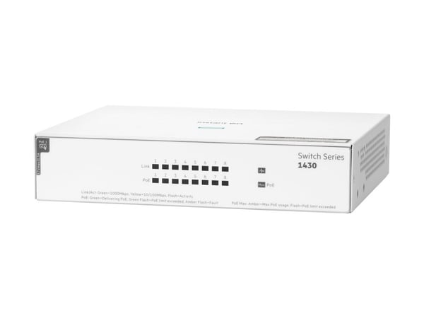 HPE Networking Instant On 1430 8G Class4 PoE 64W Switch - Switch - ohanterad - 8 x 10/100/1000 (PoE Class 4) - skrivbordsmodell, rackmonterbar, väg...