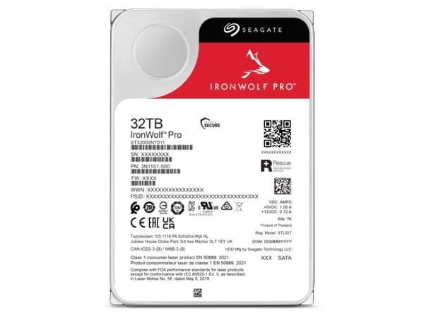 Seagate IronWolf Pro ST32000NT000 - Harddisk - 32 TB - intern - 3.5" - SATA 6Gb/s - 7200 rpm - med 3-års Seagate Rescue Data Recovery