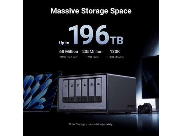 Ugreen DXP6800 Pro, NAS, Työpöytä, Intel® Core™ i5, 8 GB, DDR5, Harmaa, Musta