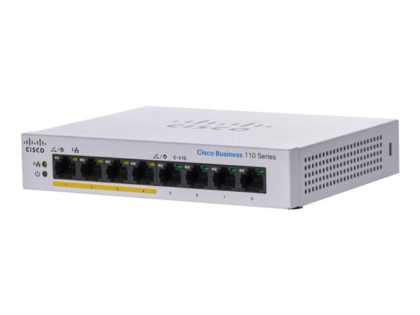 Cisco CBS110-8PP-D, Hallitsematon, L2, Gigabit Ethernet (10/100/1000), Täysin kaksipuolinen, Power over Ethernet -tuki