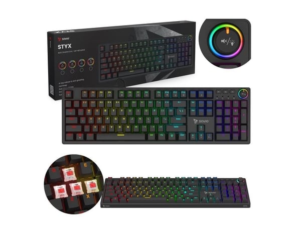Savio STYX Outemu Brown, Kabel, USB, Mekaniska tangentbrytare, QZERTY, RGB LED, Svart