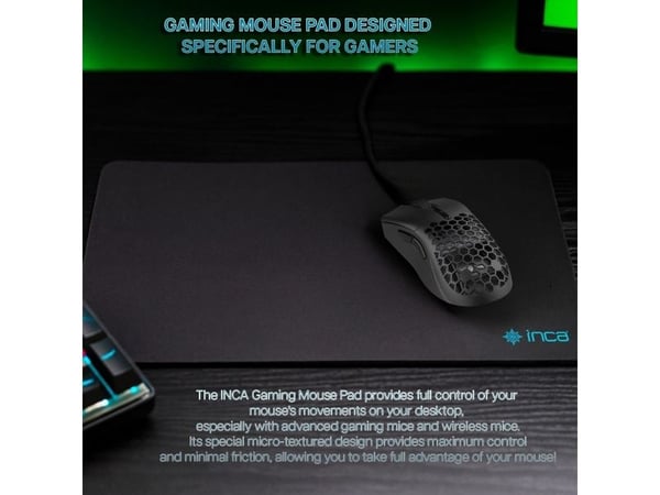 Inca IMP-020, Svart, Monokromatisk, Antiskliunderlag, Musematte til gaming