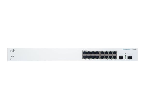 Cisco Business 220 Series CBS220-16T-2G - Switch - smart - 16 x 10/100/1000 + 2 x Gigabit SFP (opplink) - rackmonterbar