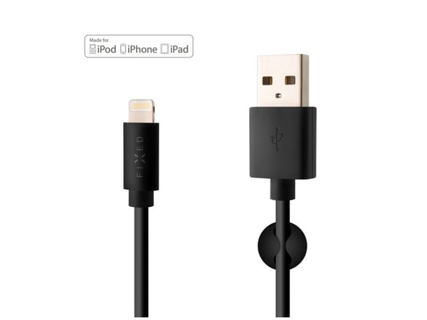 Kiinteä data- ja latauskaapeli, USB-A -> Lightning (MFI), 20 W, 1 m pitkä, musta