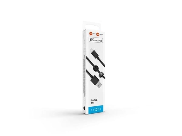 Kiinteä data- ja latauskaapeli, USB-A -> Lightning (MFI), 20 W, 1 m pitkä, musta