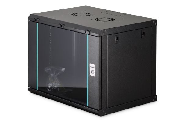 Digitus nettverksskap med én seksjon DIGITUS Dynamic 19" 9U, 600x450, glassdør, svart, umontert, 60 kg