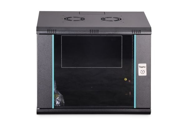 Digitus nettverksskap med én seksjon DIGITUS Dynamic 19" 9U, 600x450, glassdør, svart, umontert, 60 kg