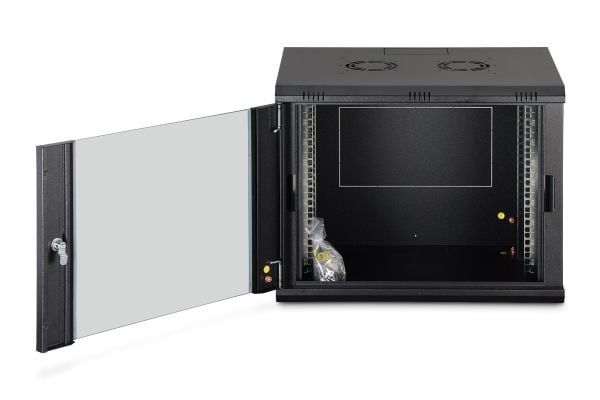 Digitus nettverksskap med én seksjon DIGITUS Dynamic 19" 9U, 600x450, glassdør, svart, umontert, 60 kg
