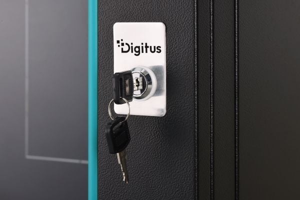 Digitus nettverksskap med én seksjon DIGITUS Dynamic 19" 12U, 600x450, glassdør, svart, ikke sammenleggbart, 60 kg