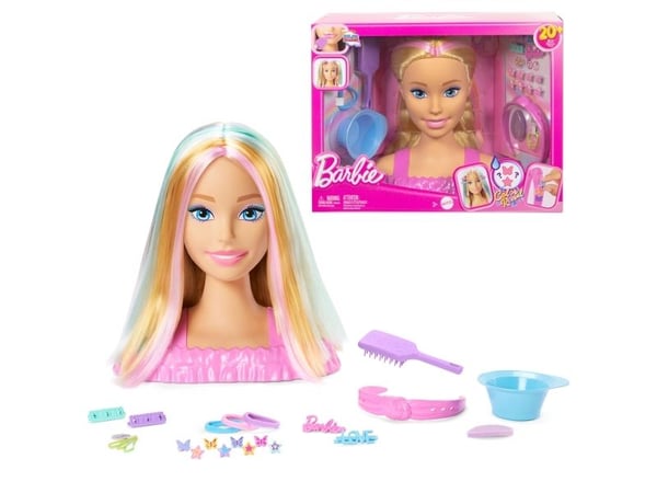 Barbie Doll Styling Head, blondt hår med mer enn 20 hårstylingtilbehør, Sminke/styling dukkehode, Hunkjønn, 3 år, Jente, 266 mm, 1,2 kg