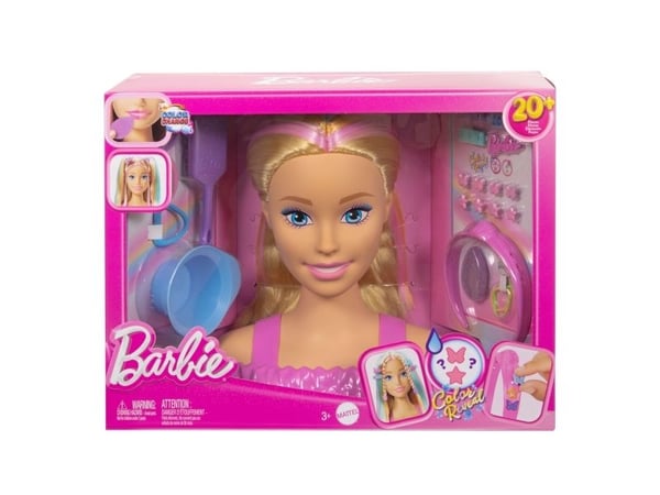 Barbie Doll Styling Head, blondt hår med mer enn 20 hårstylingtilbehør, Sminke/styling dukkehode, Hunkjønn, 3 år, Jente, 266 mm, 1,2 kg