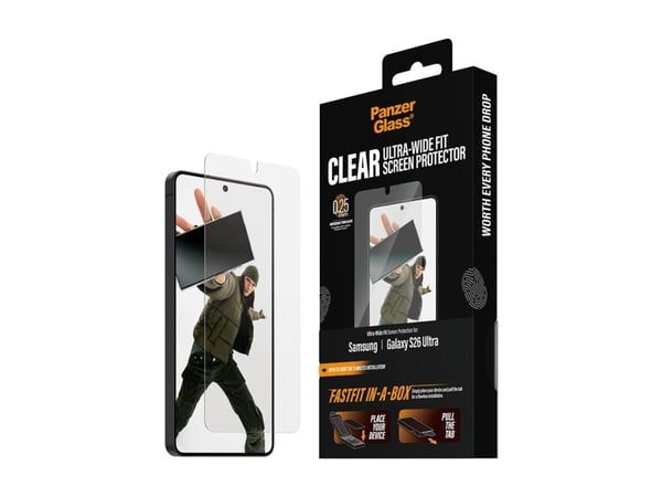 PanzerGlass ® Skjermbeskytter Samsung New Galaxy S 2026 Ultra | Ultra-Wide Fit m. FASTFIT IN-A-BOX, Samsung, Samsung - New Galaxy S2026 Ultra, tørr...