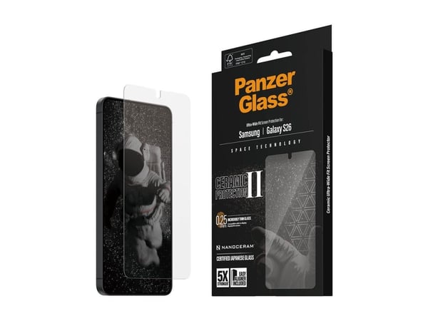 PanzerGlass ® Ceramic Screen Protector Samsung Galaxy S26 | Ultra-Wide Fit w. EasyAligner, Samsung, Samsung - Galaxy S26, Asennus kuivana, Naarmuun...