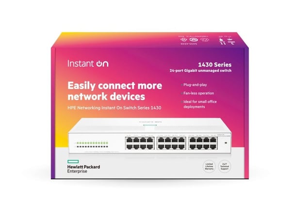 HPE Networking Instant On 1430 24G Switch - Switch - ikke-styrt - 24 x 10/100/1000 - stasjonær, rackmonterbar, veggmonterbar - BTO