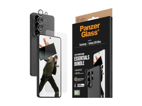 PanzerGlass Hoops - 2-i-1 Essentials Bundle - beskyttelsessett for mobiltelefonskjerm/linse - ultrabred passform - glass - for Samsung Galaxy S26 U...