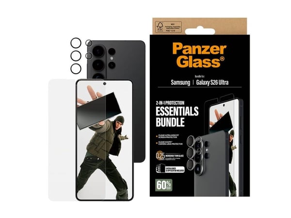 PanzerGlass Hoops - 2-i-1 Essentials Bundle - beskyttelsessett for mobiltelefonskjerm/linse - ultrabred passform - glass - for Samsung Galaxy S26 U...