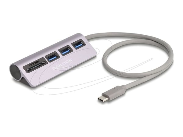 Delock 3-port USB 5 Gbps-hub inkludert SD- og Micro SD-kortleser med USB Type-C-port