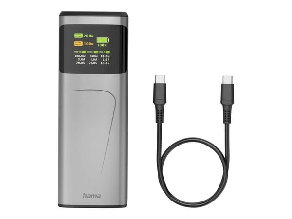 Hama High Power - Strømbank - DC 5 / 9 / 12 / 15 / 20 V - 200 watt - litiumion - 24000 mAh - utgangskontakter: 3 - gun metal gray