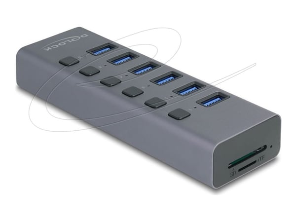Delock - Hubb - 5 Gbps, with switch, SD/Micro SD slot - 6 x USB - skrivbordsmodell