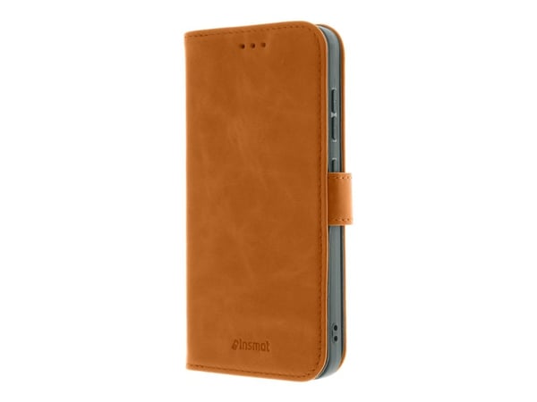 Insmat Premium - Lommebok for mobiltelefon - lær, kartong+papir+aluminiumsfolie, termoplast-polyuretan (TPU), bomullssting - brun - for Samsung Gal...