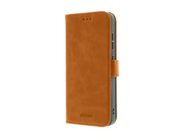 Insmat Premium - Lommebok for mobiltelefon - lær, kartong+papir+aluminiumsfolie, termoplast-polyuretan (TPU), bomullssting - brun - for Samsung Gal...