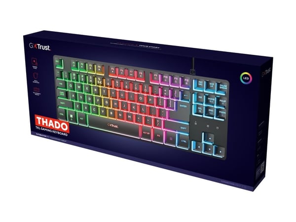 Trust GXT 833 Thado - Tastatur - 80% - TKL - bakgrunnsbelyst - USB - QWERTY - USA - svart - boks