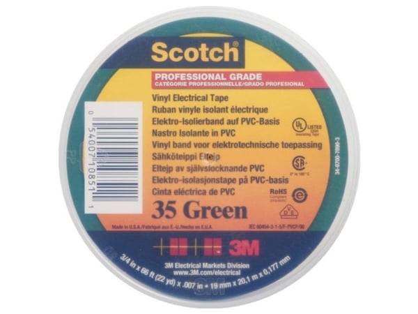 3M 35-GREEN-3/4, Vihreä, Merkintä, PVC-muovi, UL, CSA, RoHS 2011/65/EU, 105 °C, 20,1 m