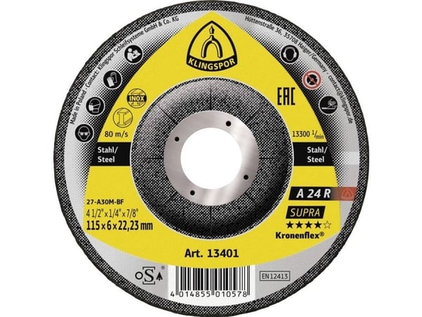 Klingspor A 24 R 13401 slipeskive krysset/for krøppet 115 mm, 22,23 mm, 10 stk