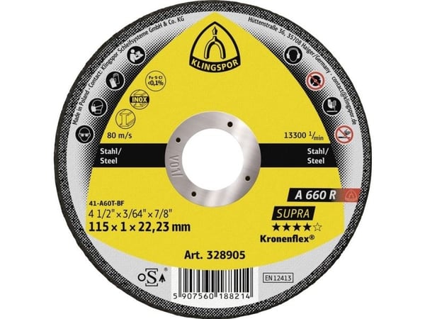Klingspor A 660 R Supra 328905 skjæreskive rett 115 mm 22,23 mm 25 stk