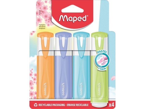 Maped 742510, 4 styck, Blå, Grön, Rosa, lila, Mejselspets, 1 mm, 5 mm
