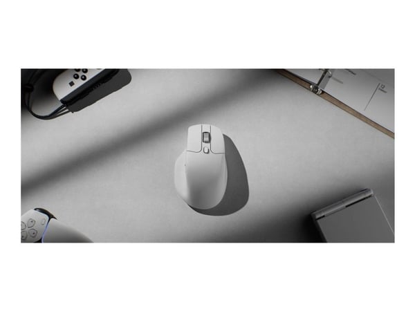 Keychron M6 - Mus - ergonomisk - optisk - 10 knappar - trådlös, kabelansluten - 2.4 GHz, Bluetooth 5.1, USB-C - USB-C trådlös mottagare - vit