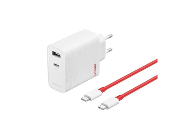 OnePlus SUPERVOOC - Strømadapter - GaN - 80 watt - 7.3 A - SuperVOOC, PD/PPS, QC - 2 utgangskontakter (USB, USB-C) - hvit