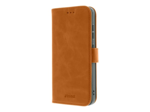 Insmat Premium - Lommebok for mobiltelefon - lær, kartong+papir+aluminiumsfolie, termoplast-polyuretan (TPU), bomullssting - brun - for Samsung Gal...