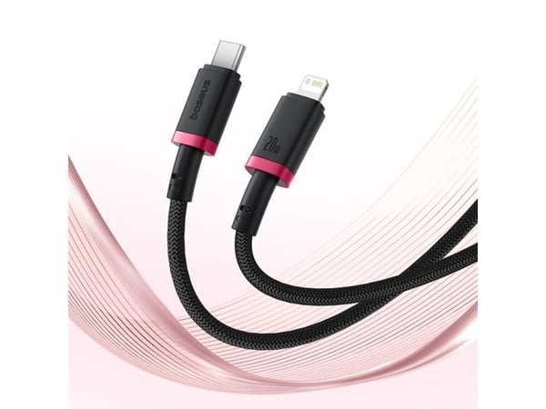 Baseus P10377800U01-01, 1 m, Lightning, USB C, Hankjønn, Hankjønn, Svart, Rød