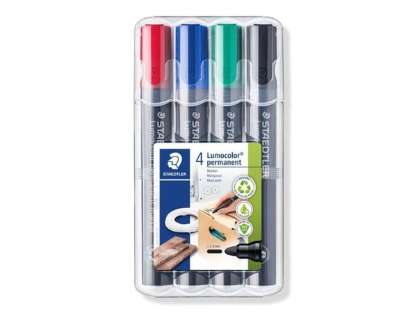 Staedtler Lumocolor permanent, Musta, Sininen, Vihreä, Punainen, Musta, Polypropeeni (PP), 2 mm, 4 kpl
