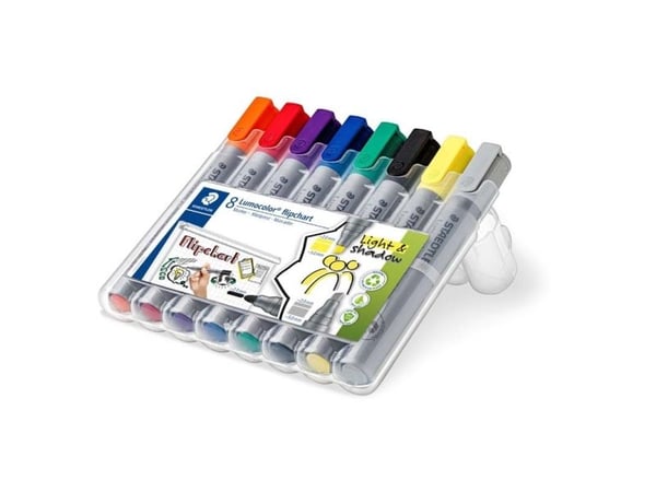 Marker Staedtler® Lumocolor® Flipchart Light & Shadow - etui med 8 stk. ass. farver