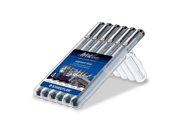 Pigmentliner STAEDTLER® 308 SB6P sort - med 6 stk. ass. størrelser i etui