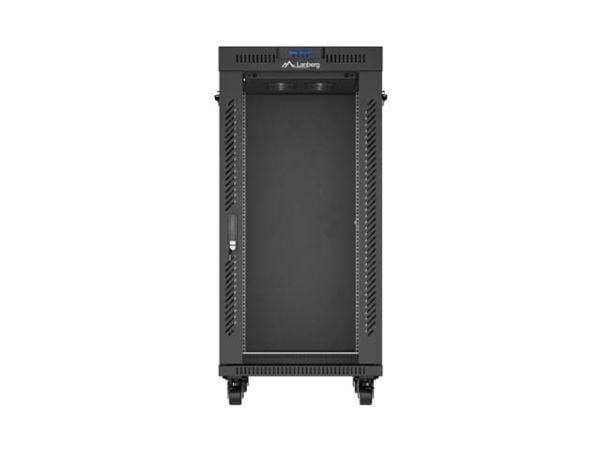 Lanberg FF01 series V2 - Rack skap - 600 x 800, flat pack, with glass door, LCD - med termostat, 4 kjølevifter - fritt stående - svart, RAL 9004 - ...