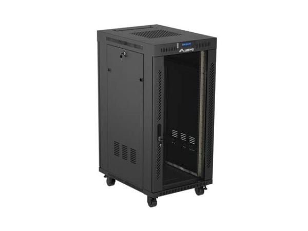 Lanberg FF01 series V2 - Rack skap - 600 x 800, flat pack, with glass door, LCD - med termostat, 4 kjølevifter - fritt stående - svart, RAL 9004 - ...