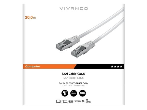 Vivanco VVITLAN62000W, 20 m, Cat6, RJ-45, RJ-45, Hvit